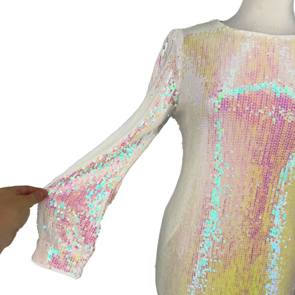 Allegra K Iridescent Sequin Long Sleeve Mini Dress White Size Medium NWT - Picture 4 of 15